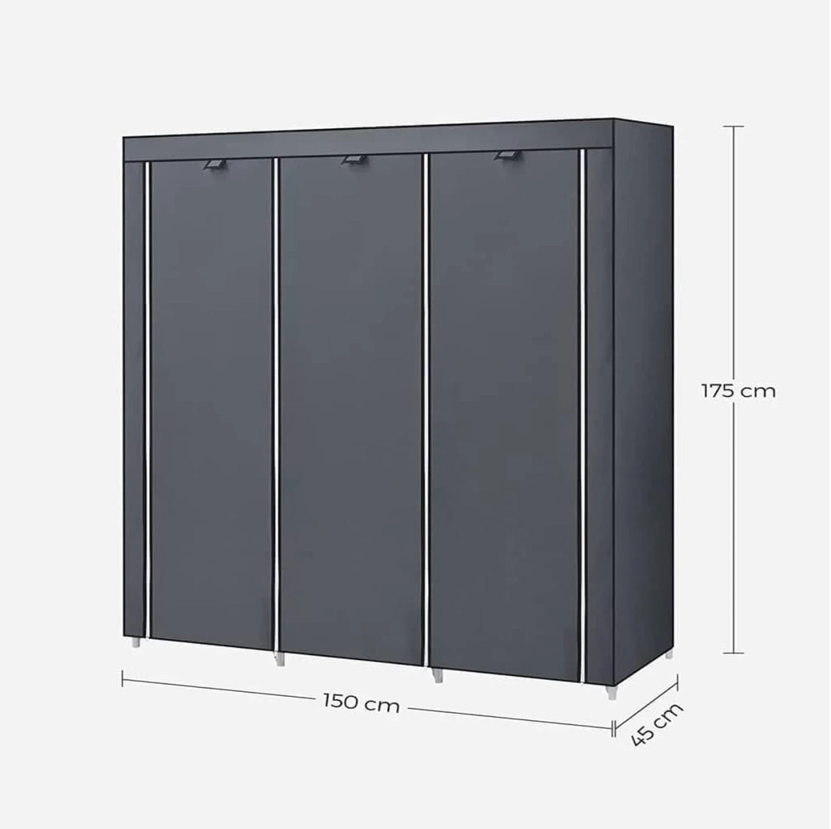Kledingkast Linnenkast 150 x 175 x 45 cm - Grijs - 2 Kledingroedes - Legplanken - Opvouwbaar