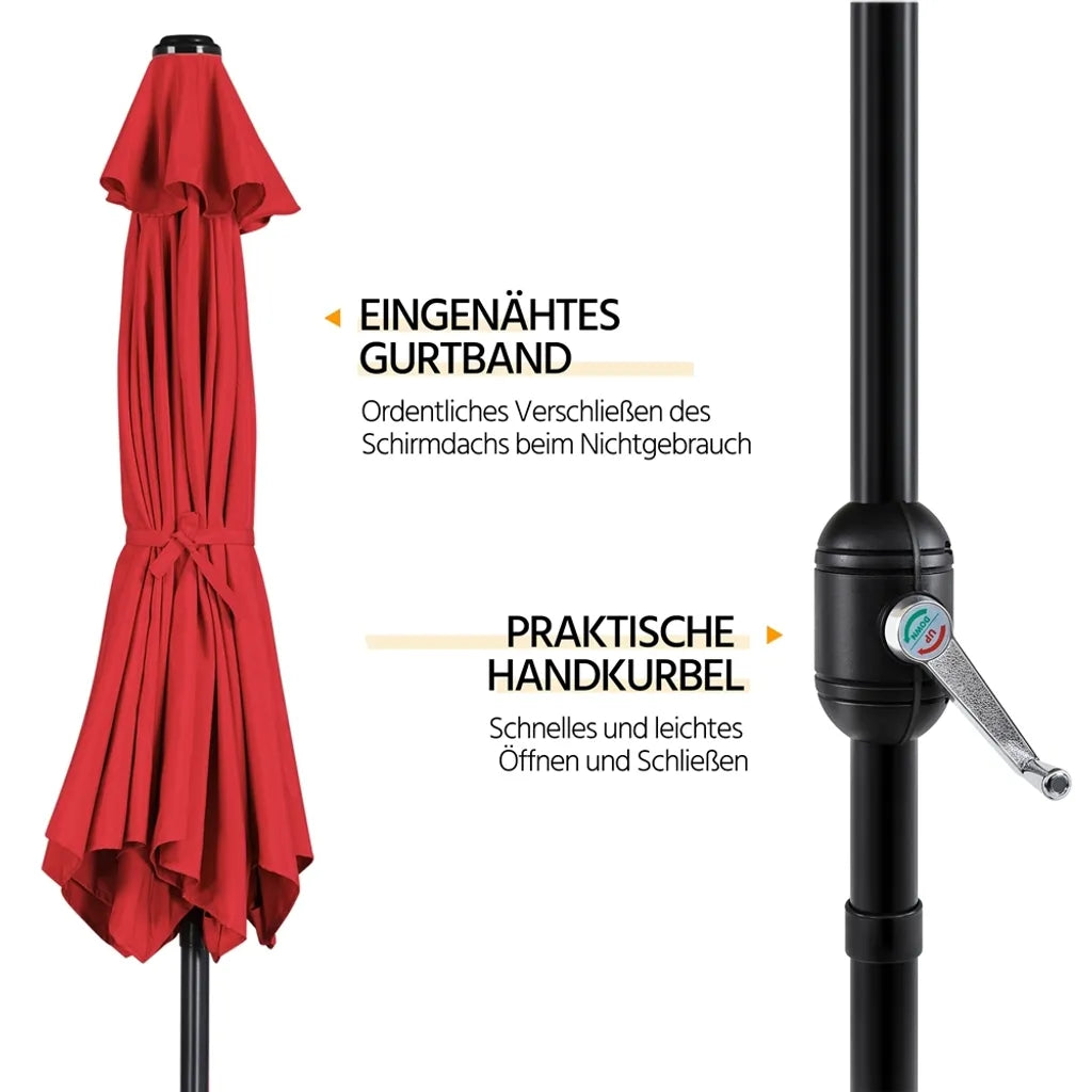 Yaheetech Tuinparasol Ø 269 cm - Rood - Kantelbare Parasol met Slinger en UPF 50+ UV-bescherming
