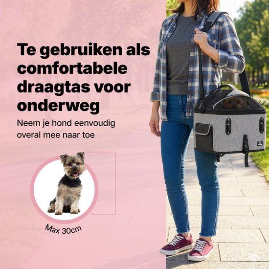 Jake en Jacky Hondenfietsmand - Fietsmand Hond Achterop - Hondenmand Fiets - Autostoel Hond - Kleine Hond max 12 kg - 35x30x31 cm