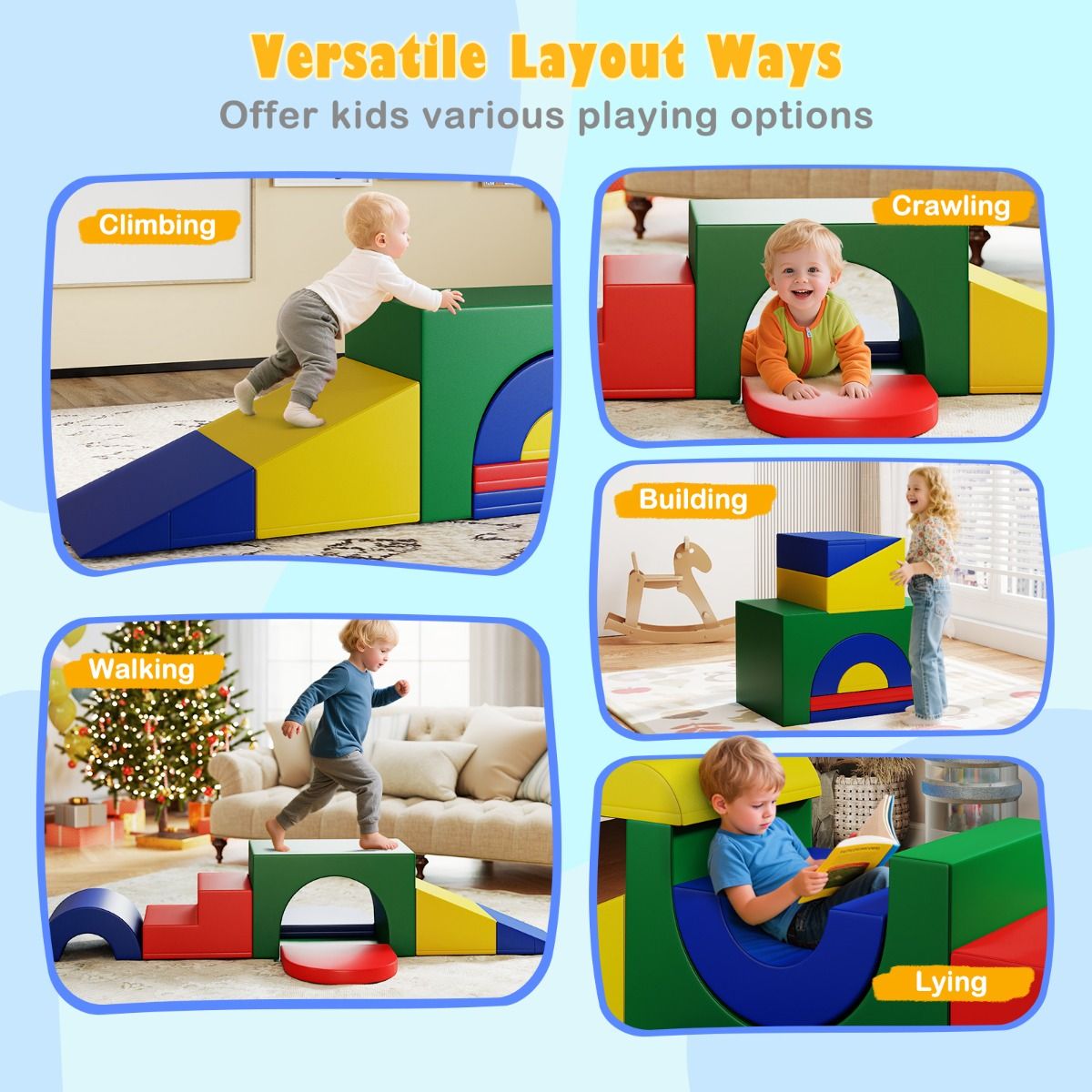 coast 7-delige zachte klimblokset voor peuters – kleurrijke speelgym van PU-leer met schuim, 40×40×25 cm en 60×40×38 cm