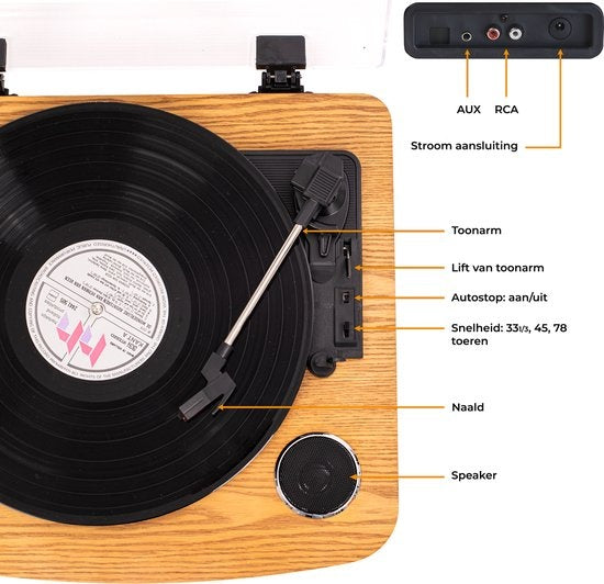 Denver Platenspeler Dual Bluetooth - Ingebouwde Speakers - USB - Retro - Hout - VPL230LW