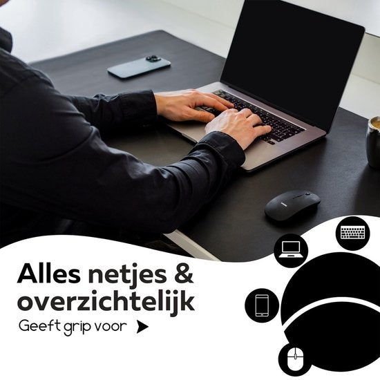 WURK Professionele Bureau Onderlegger Kunstleer – Bureau Organizer – Bureau Accessoires – Muismat XXL– Inclusief Kabel Clip – 120x60 – Zwart
