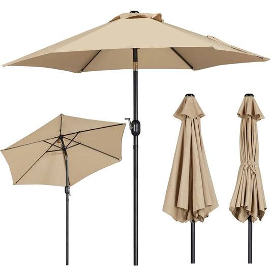 Yaheetech Parasol 222,5 cm – Lichtbruin – Kantelbare Tuinparasol met Zwengel en 6 Metalen Ribben