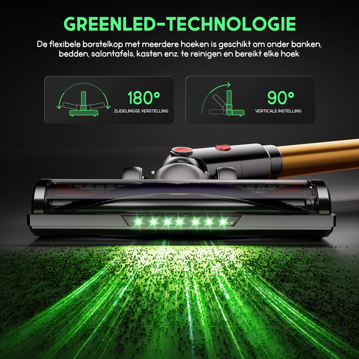 Daynee Draadloze Steelstofzuiger 65 kPa - Tot 70 Minuten Looptijd - Anti-Klit Borstel met LED - Ideaal voor Dierenhaar - Goud