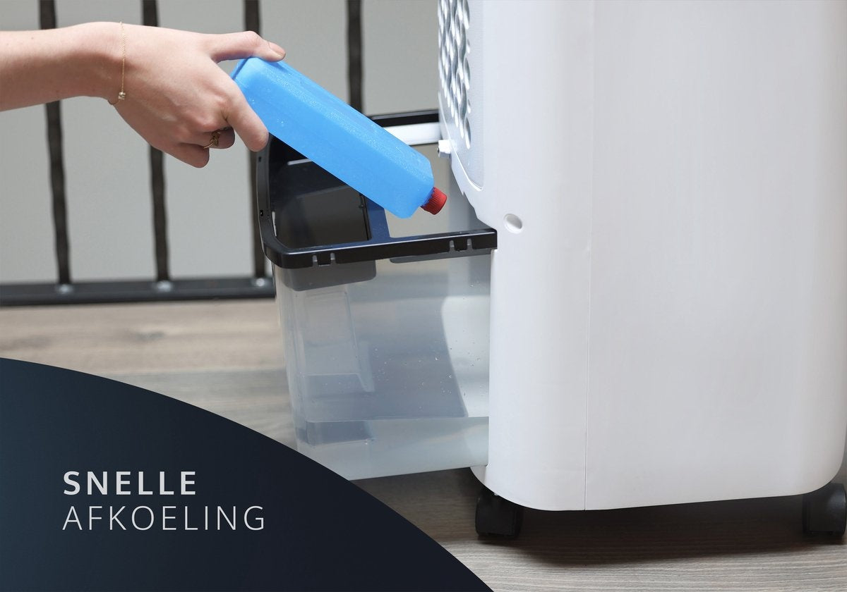 JAP Appliances Edmonton - 4 in 1 Aircooler, Ventilator, Ionisator en luchtbevochtiger - Met afstandsbediening en timer - Inclusief 2 koelelementen - Mat wit