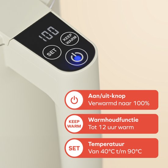 KitchenBrothers Waterkoker - 1.7L - Met Temperatuurregeling - Elektrisch - Warmhoudfunctie - Display - Dubbelwandig - Cool-touch - 2200W - Beige