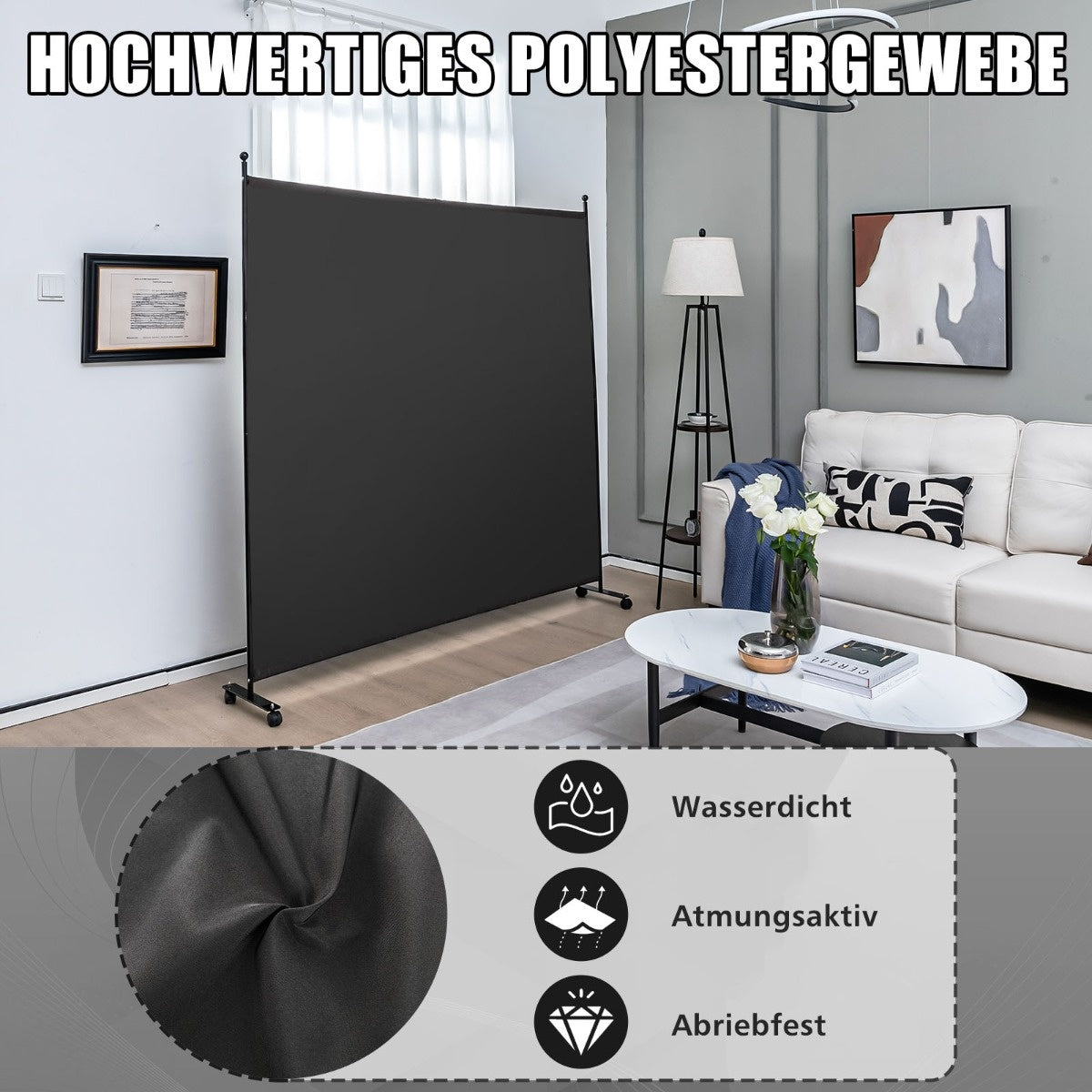 Coast 184 x 184 cm Ruimteverdeler op Wieltjes Scherm met een Paneel Opvouwbare Scheidingswand - Woonkamer - Slaapkamer
