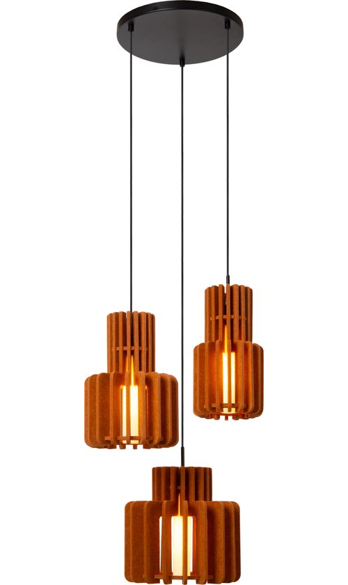 Lucide ROLLO - Hanglamp - 3xE27 - Terracotta - Japandi