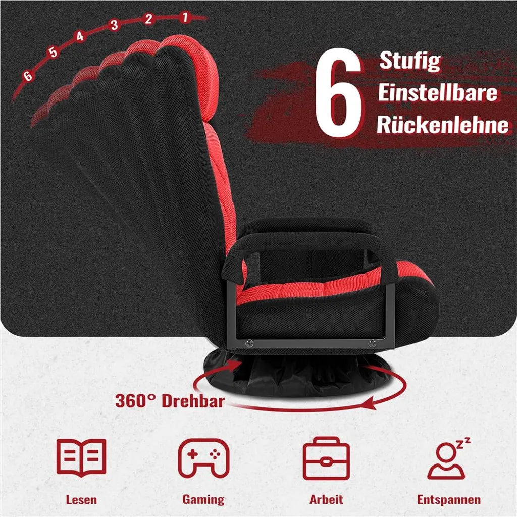 Yaheetech Draaibare Floor Gaming Chair – Verstelbare Game Stoel met Armleuningen en Zijvak