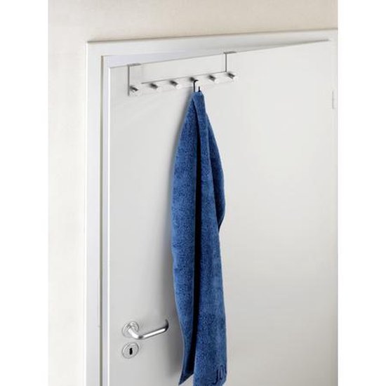 WENKO Deurkapstok Celano RVS, 39cm breed, met 6 haken - Hakenlijst - Deurgarderobe - Voor opdekdeuren 2cm dik