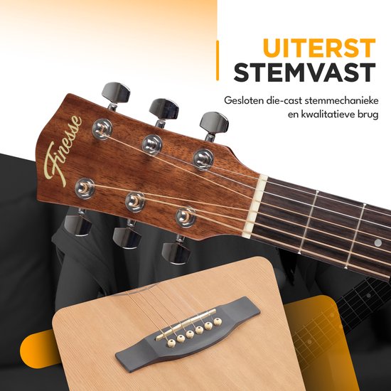 Finesse Premium Akoestische Gitaar - 4/4 41" - Massief Sparrenhout - Western Gitaar - Gitaar Kind & Volwassenen - Naturel