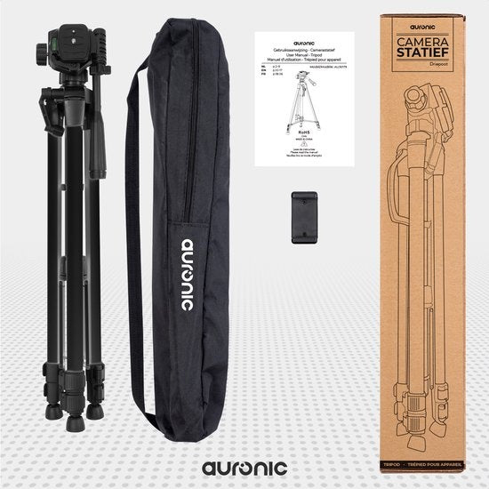 Auronic Statief - Camera of Telefoon - Tripod met Smartphonehouder - Zwart
