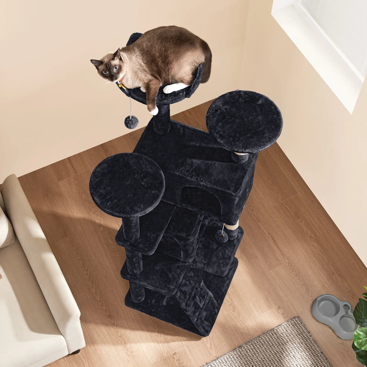 Yaheetech Krabpaal met 2 Grotten - 158 cm hoog - 49 x 49 cm - Zwart