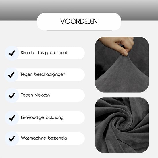 Hilvard - Bankhoes 3 zitsbanken - (185 - 230 cm) - Grijs - Velvet - Stretch - Bankbeschermer - Meubelhoes - Tegen beschadigingen en vlekken - Zetelhoes - Zetelovertrek