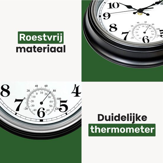 Lucht Buitenklok - Waterdicht - Tuinklok - Retro klok - Stationsklok dubbelzijdig - Wandklok