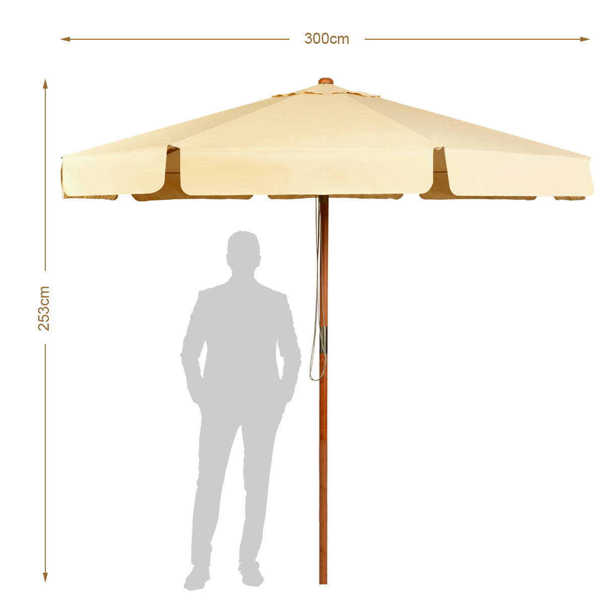 Coast tuinparasol - kantelbaar - waterdicht - met uv-bescherming - hout - 3m - beige