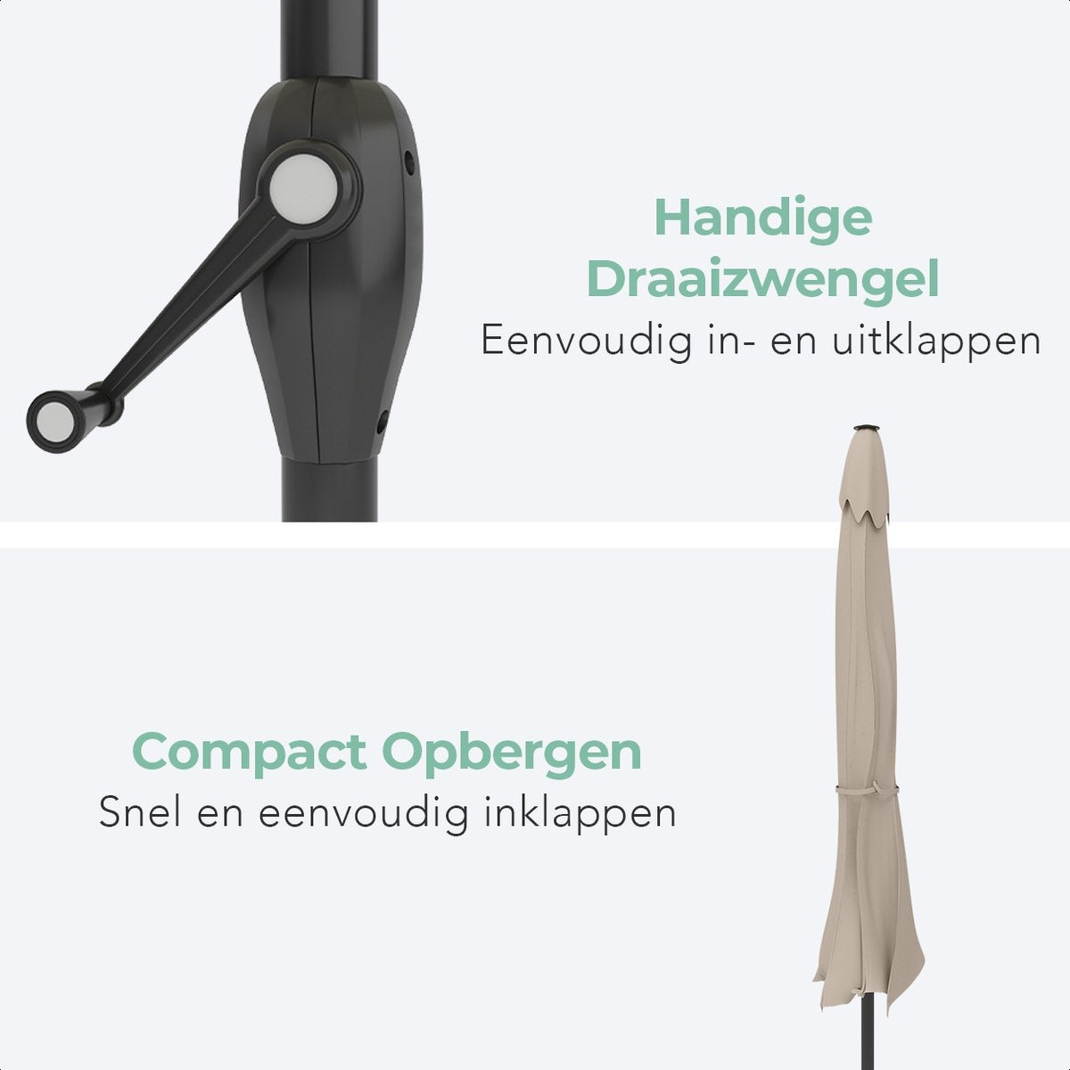 LifeGoods Parasol - 270x180cm - 30° Kantelbaar - Waterdicht - met Hoes - Taupe