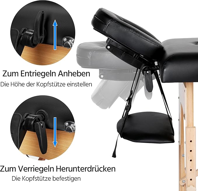 Yaheetech Opvouwbare Massagetafel 213 x 82 cm - Verstelbare Hoogte 64-85,5 cm - Draagvermogen 250 kg