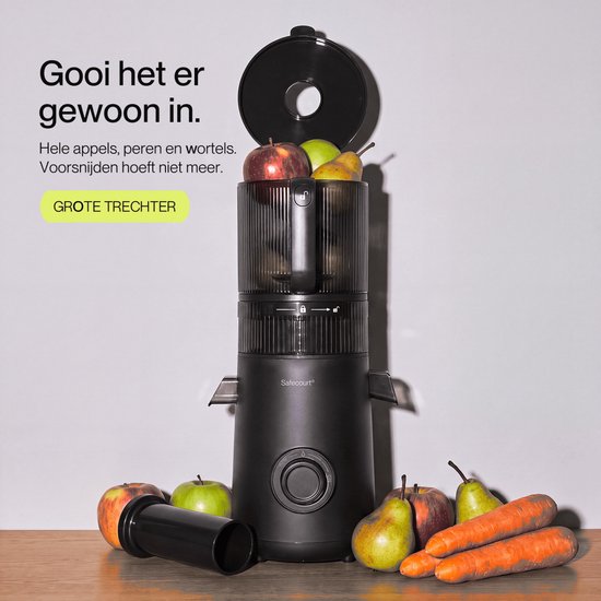 Safecourt Kitchen Slow Juicer XXL - krachtige motor [Pre-cutter & Cold-press technologie] - eenvoudige reiniging - BPA-vrij - sapcentrifuge Zwart