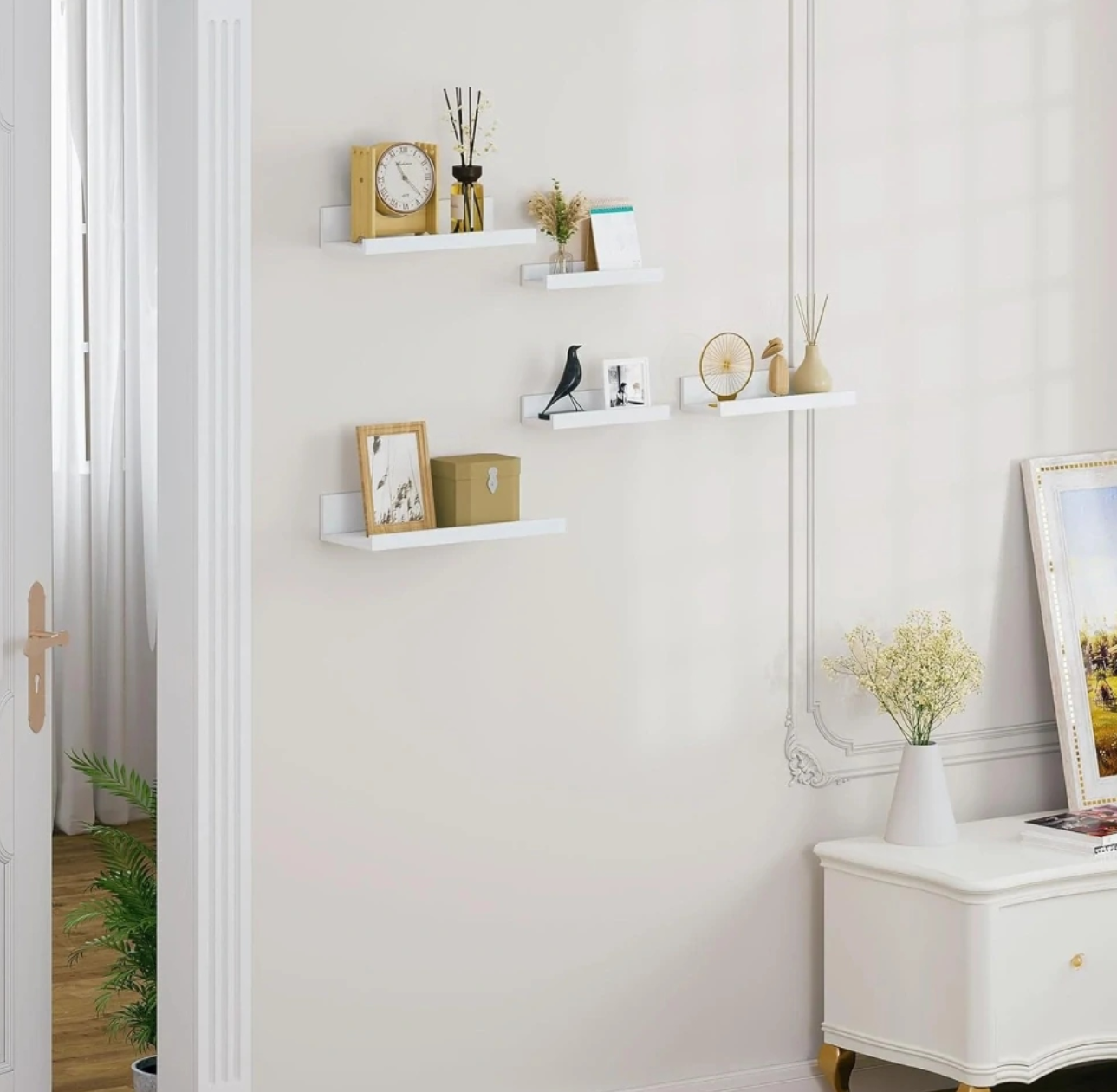 Eugad Wandplankenset van 5 Hangplanken - Wit MDF - 40 x 16 x 8 cm - Moderne Wandplanken voor Woonkamer, Slaapkamer, Keuken en Hal