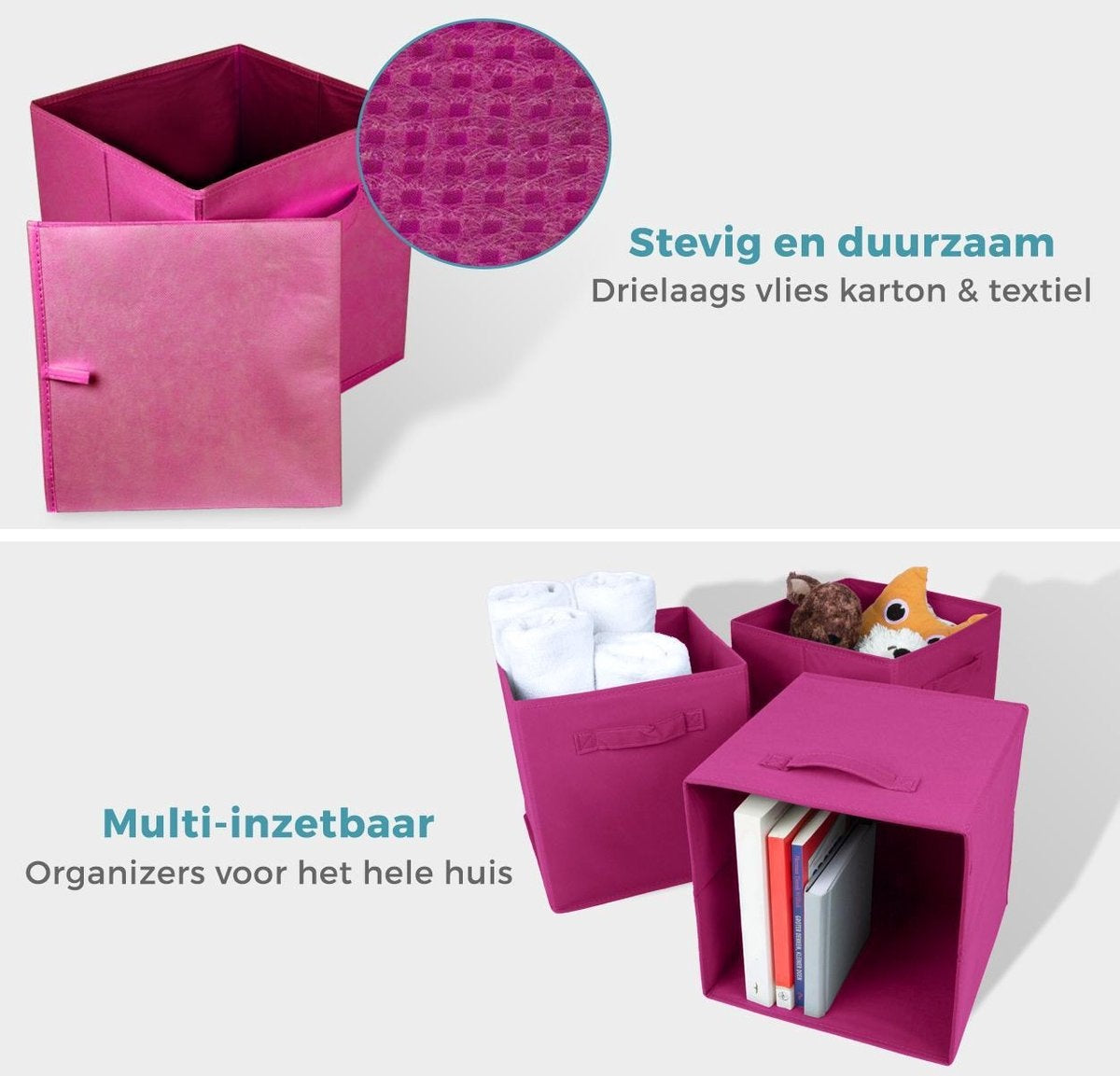 LifeGoods Kast Organizers - 6 Stuks - 20L - Textiel - Roze