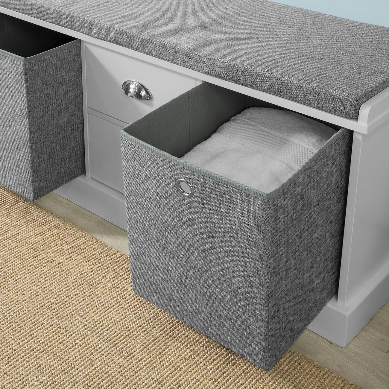 SoBuy Schoenenbank met zitkussen - 4 Lades - 108 x 20 x 41 cm - Grijs/ Antraciet
