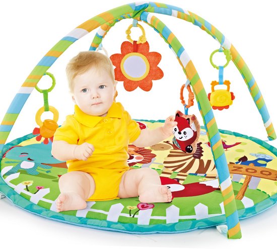 FUEGOBIRD - Baby Play Mat - Colorful Zoo - Deluxe Gym - Color Interaction and Grasping toys - Beautiful sound - Developmental play for babies from 2 months+ - Round