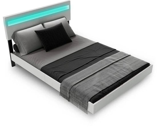 Zwevend Bed Lissabon - 140x200cm - Kunstleer - Incl. LED - Wit