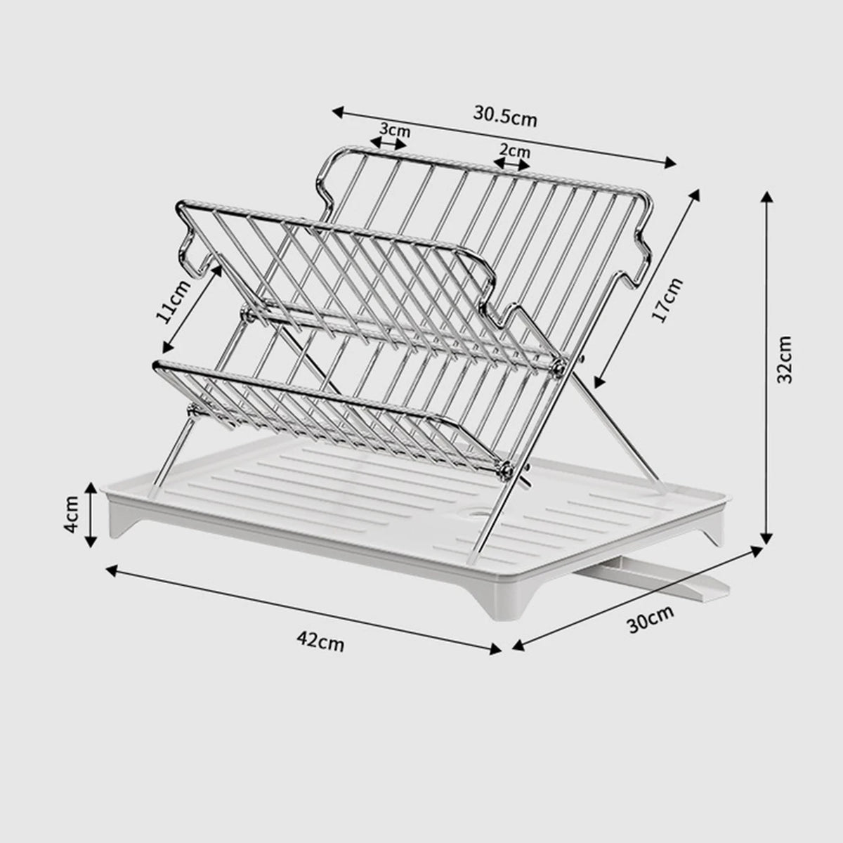 Maxcook Opvouwbaar Afdruiprek - 2-laags RVS - Met Lekbak - 42 × 32 × 30 cm