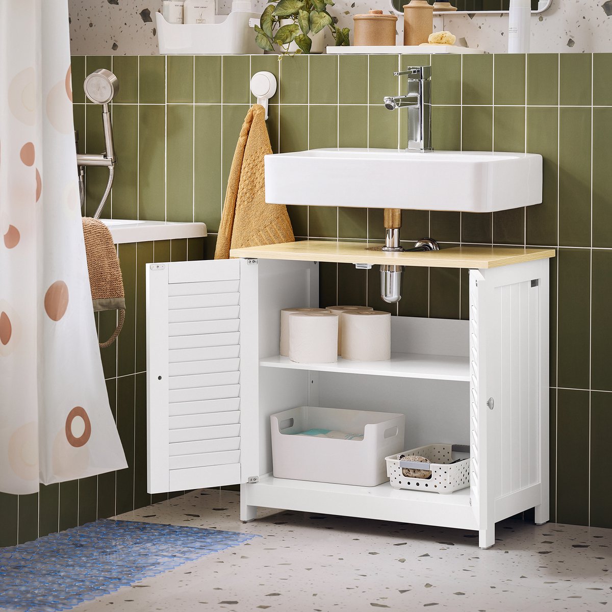 SoBuy Badkamermeubel FRG237-WN - Wastafelonderkast - Lamellendeur - 60 x 35 x 59 cm - Donkergrijs