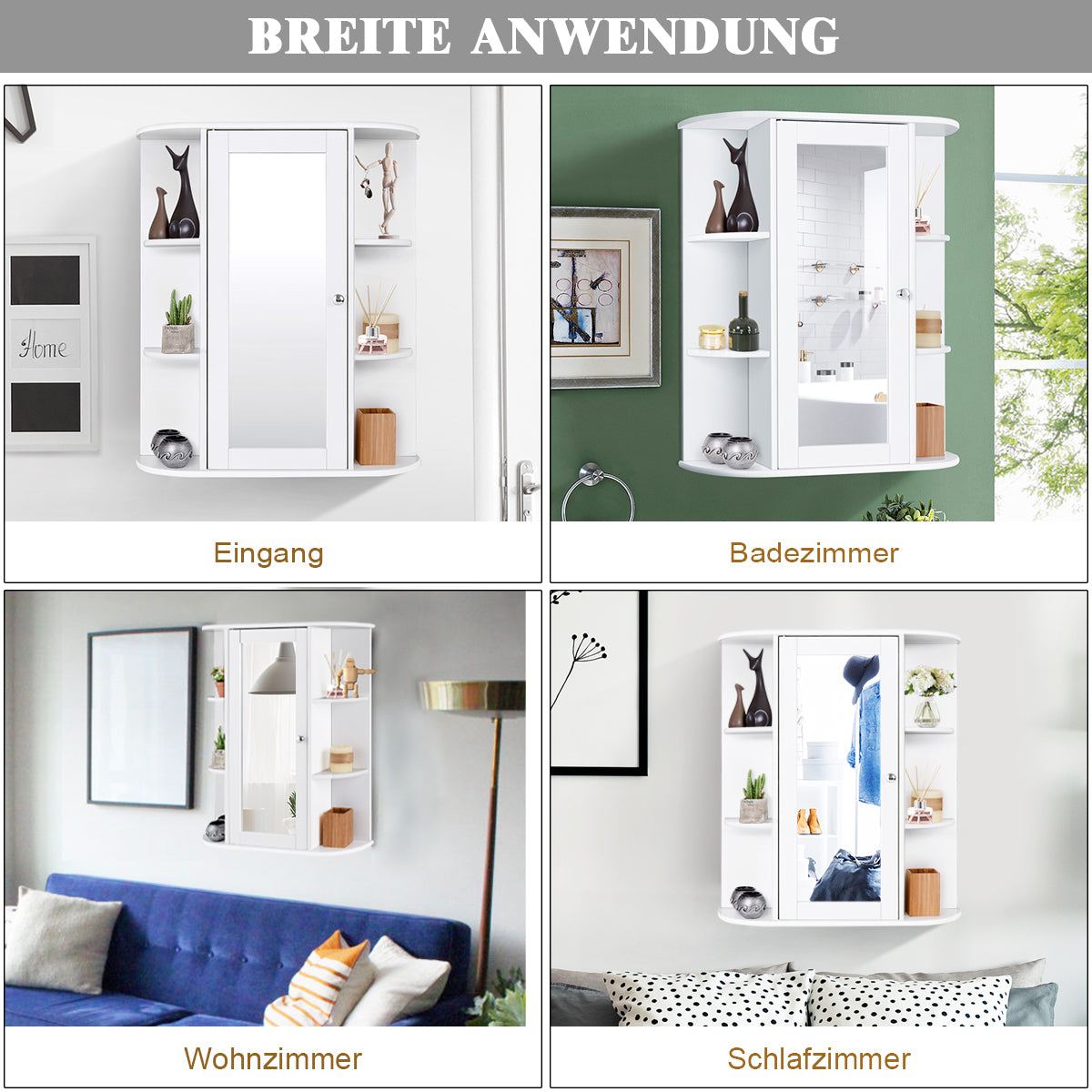 Coast Badkamerkast met spiegel - Met opbergplanken - 60 x 17 x 71 cm - Wit