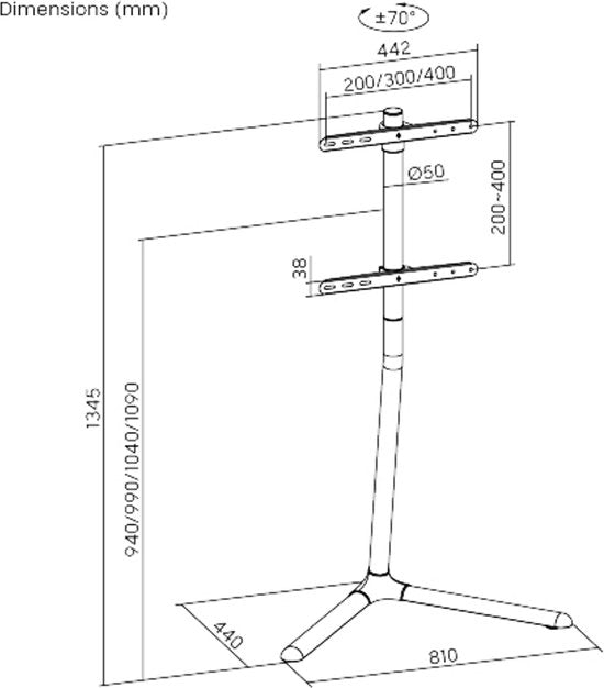 VDD TV Standaard - TV Statief - Beeldscherm Standaard - Monitor Standaard - Modern Studio Design - Draaibaar & in Hoogte Instelbaar - 32 tot 70 inch
