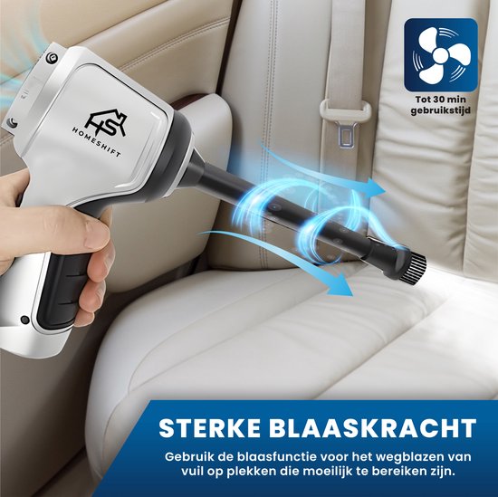 HomeShift® Auto Stofzuiger Draadloos V2 - Kruimelzuiger - Handstofzuiger - Kleine Stofzuiger - Draadloze stofzuiger - Air Duster - Nat & Droog - Grijs