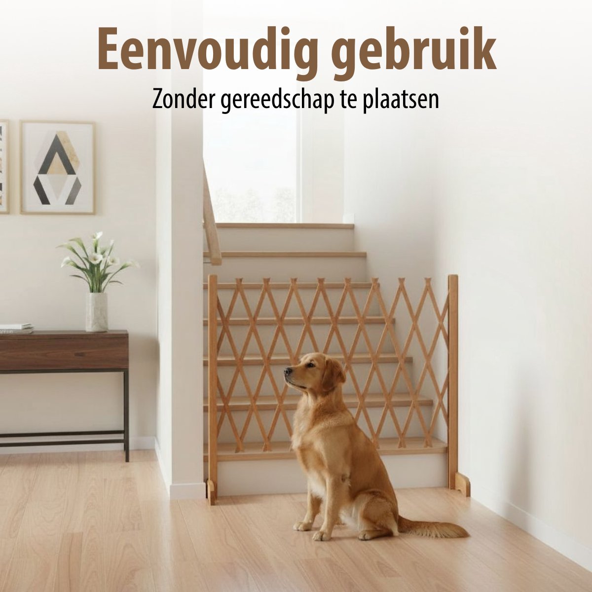 maxxpro - Hondenhek Uittrekbaar - 30 tot 117 cm - Naturel Hout - 90 cm Hoogte - Voor Trap of Deuropening - Veiligheidshekje & Afzettingshekje - Compact & Verstelbaar