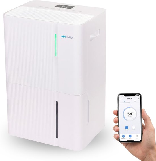 Luchtontvochtiger Aironex 30L - Ontvochtigt 30 liter per dag - Geschikt voor kelder, woonkamer, slaapkamer en badkamer - Vochtvreter - Luchtontvochtiger en Luchtreiniger - Luchtontvochtiger slaapkamer - Wit - Dehumidifier