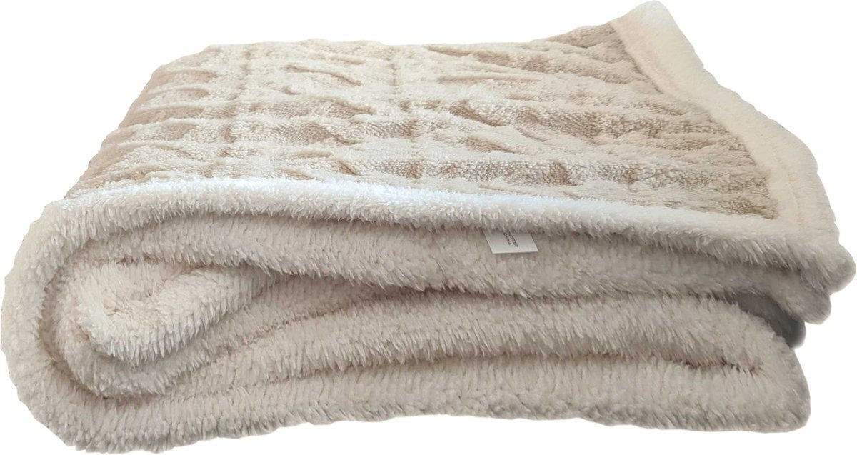 O’DADDY® Plaid beige met witte bies – plaids super zacht– deken 135x185 cm