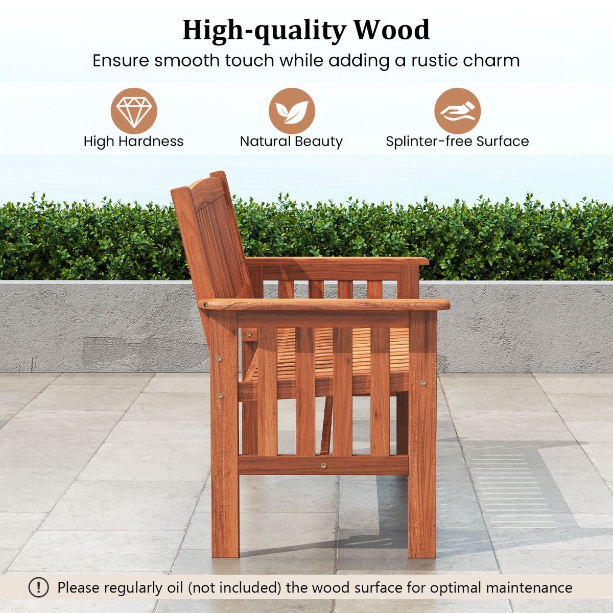 Coast Houten tuinbank - 2-zits - verstelbare rugleuning - naturel - 119 x 59,5 x 89 cm