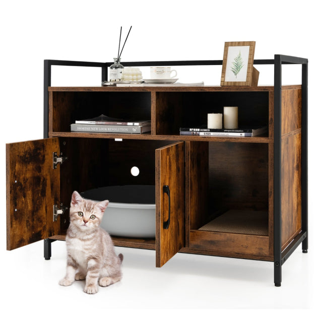 Coast Pet Box Cat Cabinet met dubbele deuren en krabblok 89 x 45 x 74,5 cm koffie