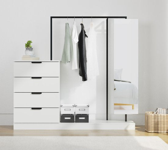 Kledingrek - ladekast met spiegel - kledingkast - opbergkast kleding - hangkast kleding