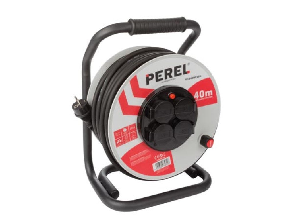 PROFESSIONELE NEOPREEN KABELHASPEL - 40 m - 3G2.5 - 4 STOPCONTACTEN - PENAARDE