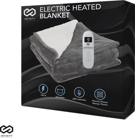 Infinity Goods Elektrische Deken - Warmtedeken - 1 Persoons - 160 x 130 cm - Met Timer - Bovendeken - Fleece - Antraciet