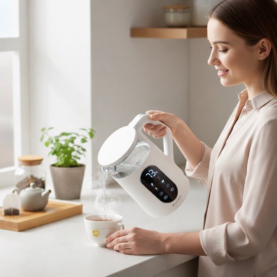 HomeShift® Waterkoker met Temperatuurregeling - Warmhoudfunctie - Dubbelwandig - Elektrisch - 1,7 Liter - 2200W - Wit