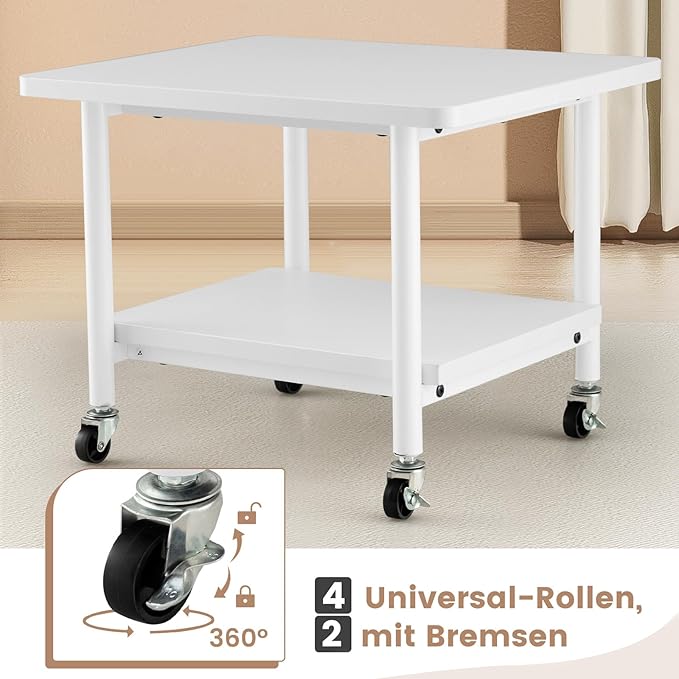 Coast Printertafel met 2 Niveaus en Wielen – 49 x 40 x 38 cm – Wit