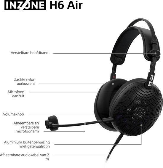Sony INZONE H6 Air Headset Bedraad Hoofdband Gamen Zwart