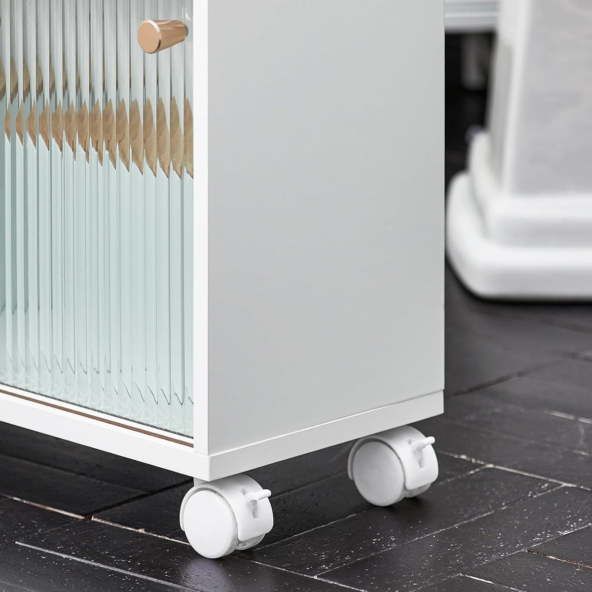 SoBuy Badkamer opbergkast op wieltjes met 2 deuren - 60x20x71 cm - Max. 45KG - Wit