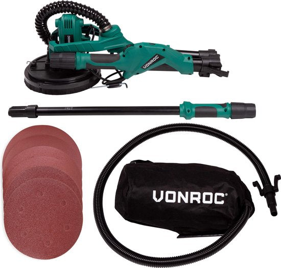 VONROC – Telescopische Plafondschuurmachine DS502AC – 1050W – Ø225 mm – Voor Plafond & Muur