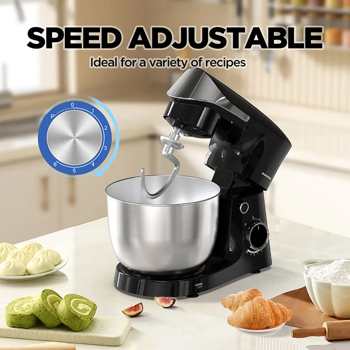 Aucma Standmixer 5L - 35.4 × 22.5 × 29.6 cm - Zwart - 10 Snelheden - 400W Koperen Motor