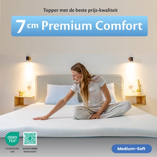 Ella Topper 180x210 cm - 7CM Matras Topdekmatras - Matrastopper Gel Infused Traagschuim & Aircell-schuim - Medium Hardheid