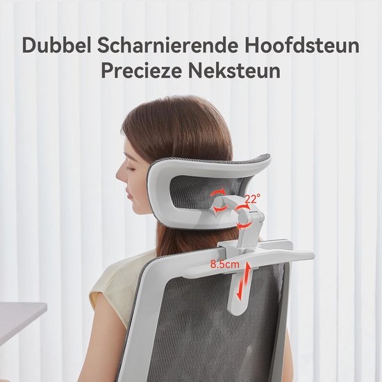 SIHOO M59AS Ergonomische Bureaustoel - 3D Verstelbare & 90° Opklapbare Armleuningen - Dubbele Rugleuning met Adaptieve Lendensteun - Zadelvormig Zitkussen - Hoogwaardig Mesh - BIFMA/SGS Gecertificeerd - Tot 150kg - 43.5x50.5x101.6cm——grijs