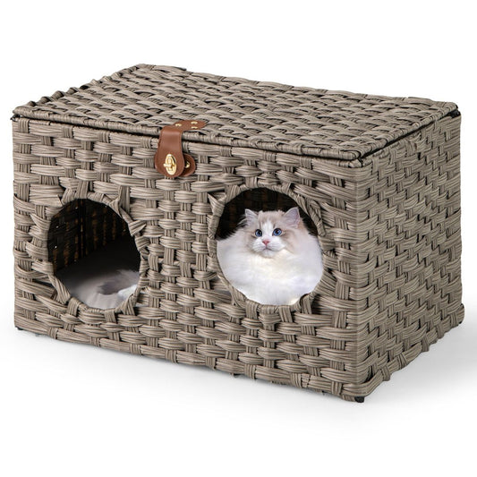Coast Kattenhuis van riet - opvouwbaar kattenbed - afneembaar kussen - afsluitbaar deksel - 60 x 35 x 35 cm
